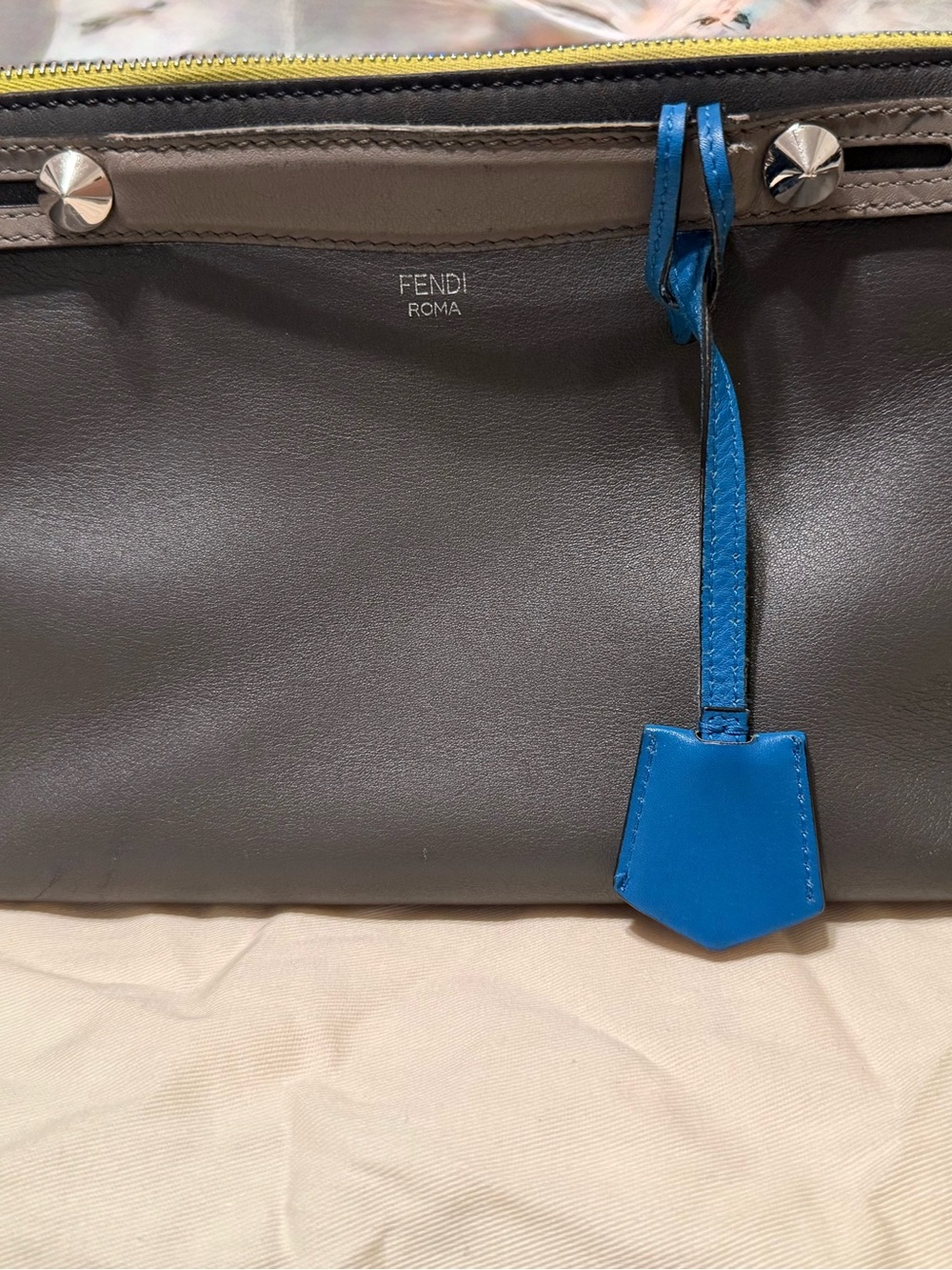 Fendi Roma By the Way medium shoulder bag Gray Leather Tote blue tag tri color